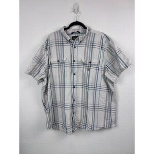 Carhartt men's 3XL white blue plaid short sleeve loose fit button down shirt